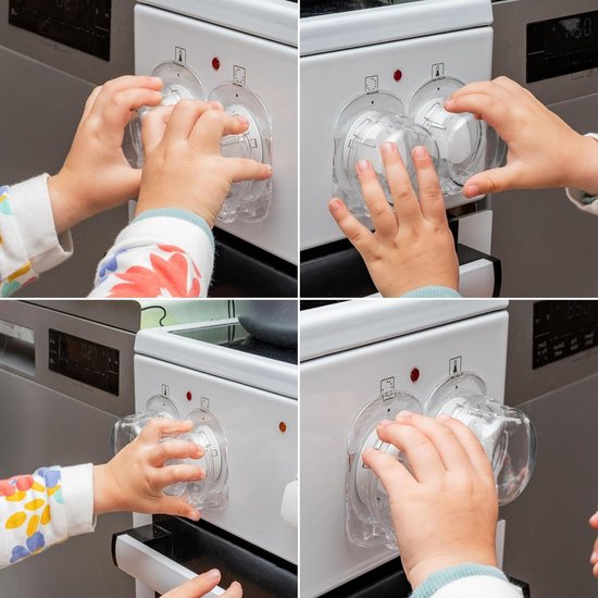 Kinderbeveiliging, 6 stuks, transparant, voor grote bedieningsknoppen met max. Ø 52 x 45 mm, min. 63 mm knop afstand, fornuisbedieningspaneel babybeveiliging, fornuisbescherming draaiknop, — afbeelding 4