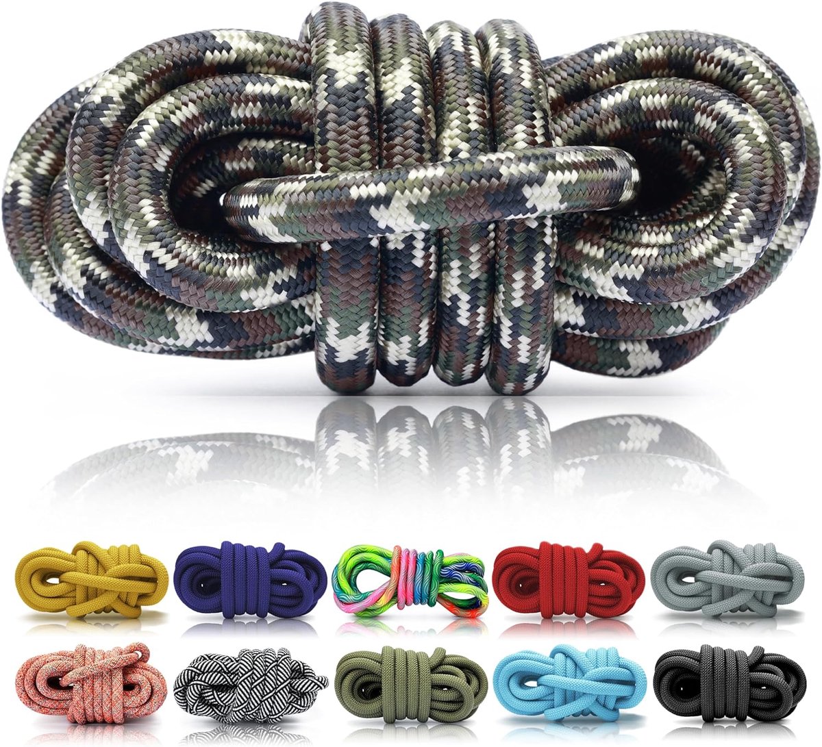 Touw 5 m, 10 mm gevlochten koord van polypropyleen multifil, kleur camoflage, materiaal voor hondenlijn en hondenhalsband, geschikt voor takelen, vlechten, knopen, sleutelhanger, armband