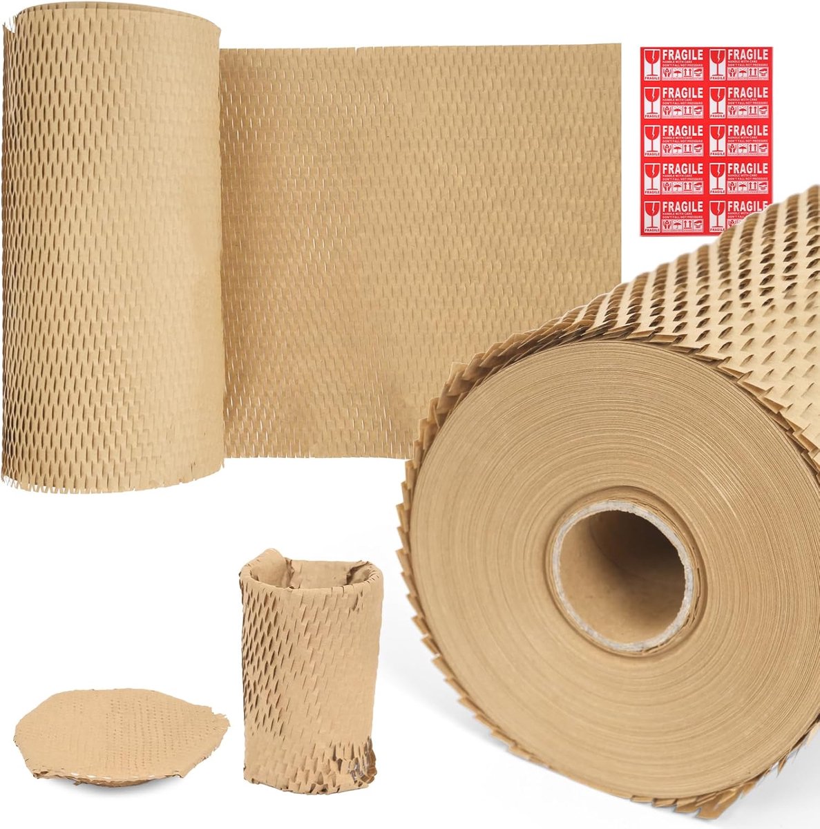 2 Pack Bruin Honingraat Verpakkingspapier, 30cm x 50m Milieuvriendelijk Verpakkingspapier voor het verplaatsen van recyclebaar honingraatpapier Bewegende Benodigdheden Bubble Papier Met 100 Fragiele
