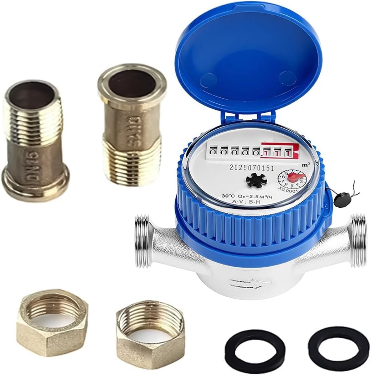 1/2 inch tuin gekalibreerd, droogwatermeter met eenkanaals meetmechanisme, waterklok met aansluitschroefdraad, koud watermeter huishouden met wijzer en digitaal display voor huis en tuin