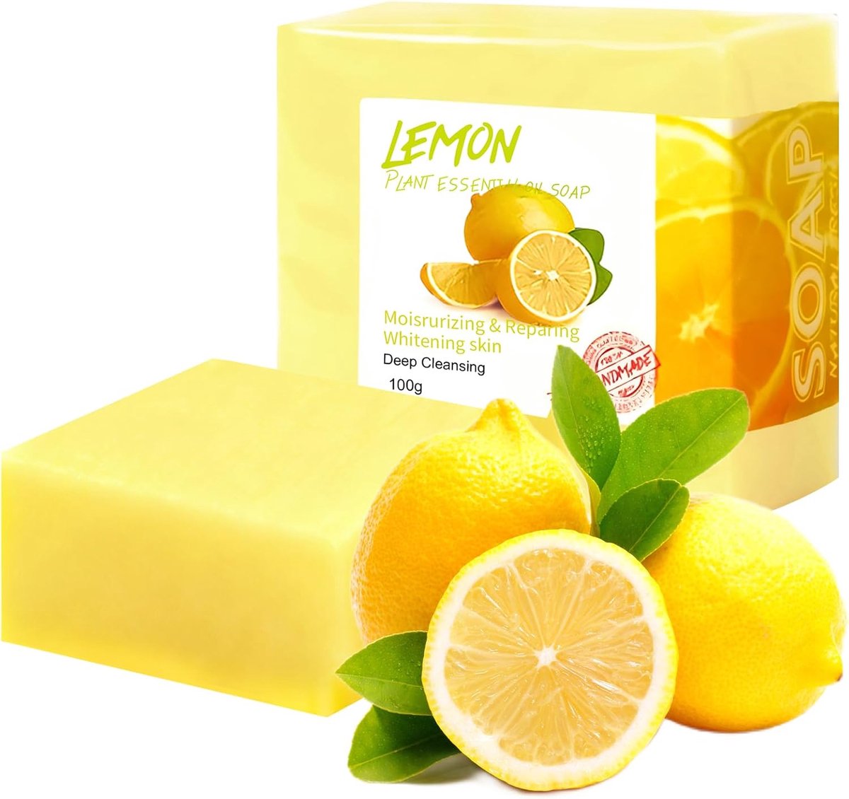 Citroenzeep, 100 g, vitamine C, zeepstuk voor mannen en vrouwen, gezichts- en lichaamszeep, vaste zeep voor diepe reiniging