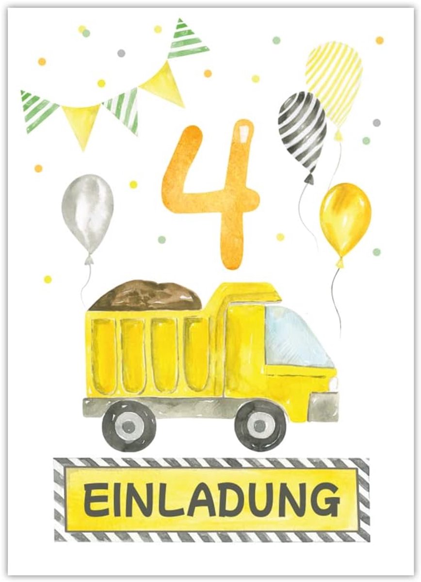 12 uitnodigingskaarten voor de vierde kinderverjaardag 4e verjaardag jongens jongens bouwplaats uitnodigingen voor verjaardag kinderen kleurrijke verjaardagsuitnodigingen