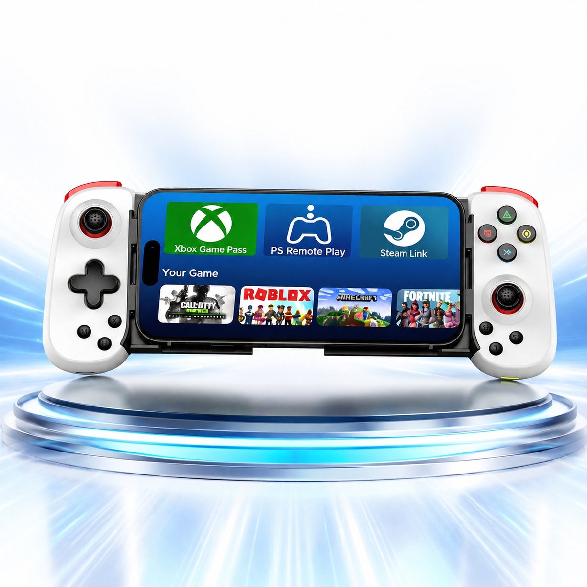 casalora – Draadloze gamecontroller – Compatibel met meerdere platforms (iOS/Android/PC/Switch) – Bluetooth-connectiviteit – Dubbele vibratie – Opvouwbare telefoonhouder – Cloudgaming en streaming – Bluetooth 4.2+ – Oplaadbare batterij