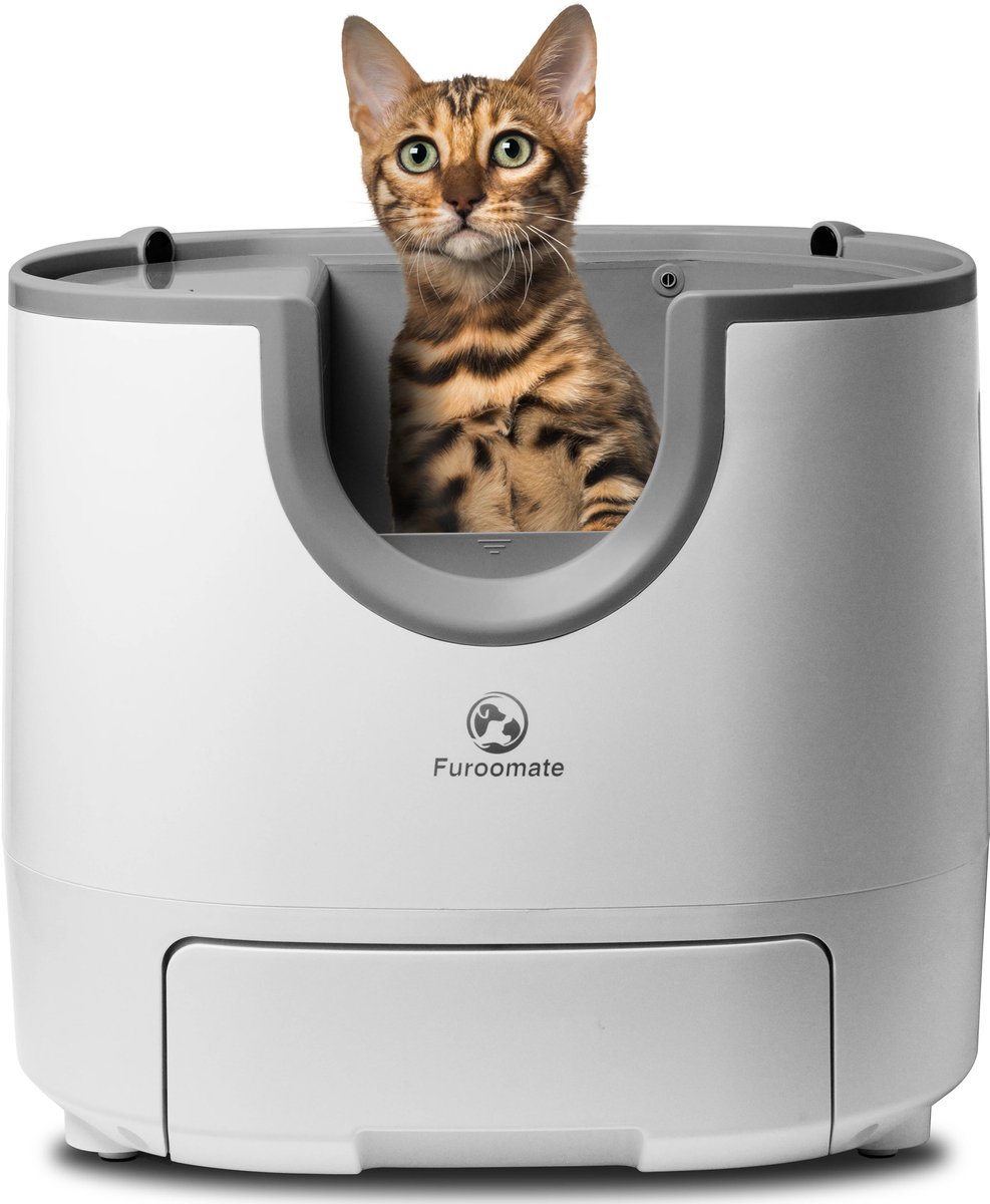 G&G zelfreinigende kattenbak - Elektrisch en Automatisch - Voor klontvormend kattenbakvulling - 3 katten - Open - Veilig - Grijs