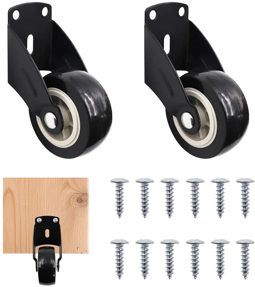 2 inch deurwielen, anti-doorlaatwielen voor hordeuren met schroeven, onderste steunwielen voor houten deuren (zwart)
