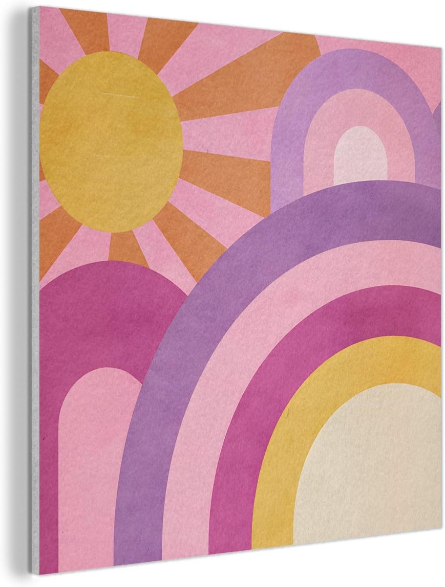 "MuchoWow© Vilten Wanddecoratie 90x90 cm Kamer Decoratie Woonkamer Slaapkamer Room Decor Wanddeco Felt Wall Art Zon - Regenbogen - Abstract"