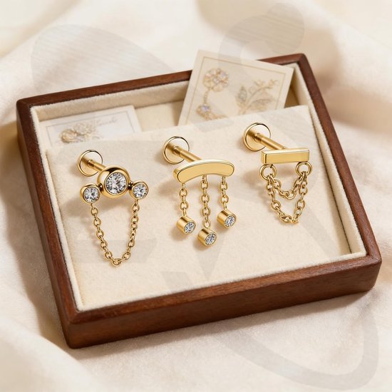 16G gouden bengelende lipring - 6 mm 8 mm labret studs voor kraakbeen, helix, tragus, lob - hypoallergeen roestvrij staal, 3 stuks met insertie taper & siliconen schijven — afbeelding 3