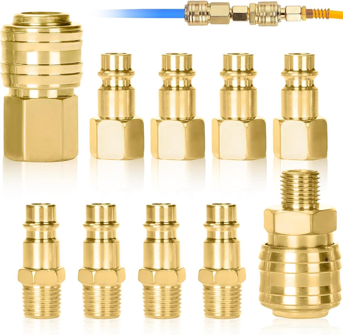 10 stuks 1/4 inch BSP Europese perslucht snelkoppeling met nauwkeurige schroefdraad, multifunctionele messing luchtcompressor, duurzame waterdichte pneumatische aansluiting voor penumatic