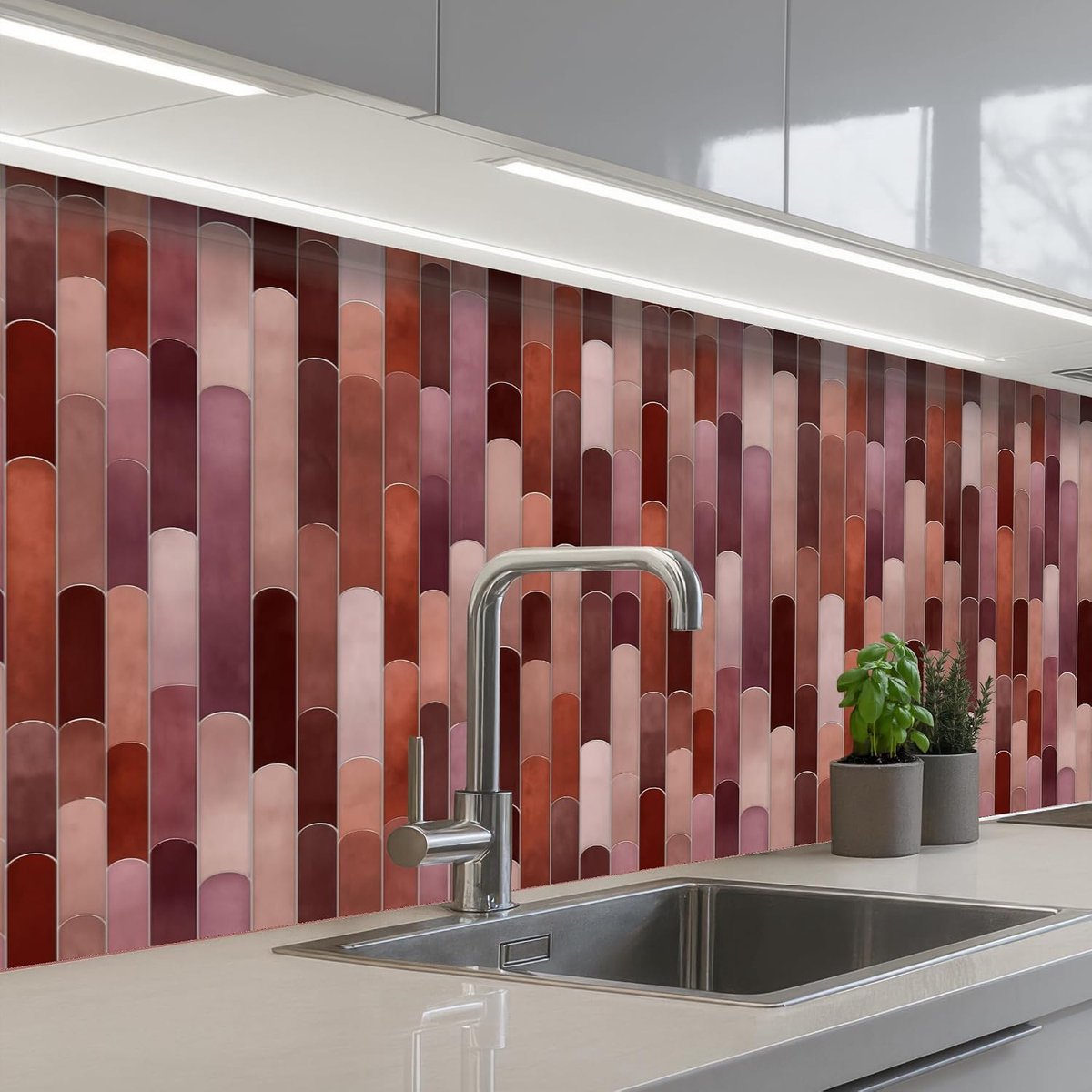 Keukenachterwand 60x150 cm zelfklevend keuken decoratie accessories home kitchen spatscherm Langwerpig - Tegels - Rood - Koper