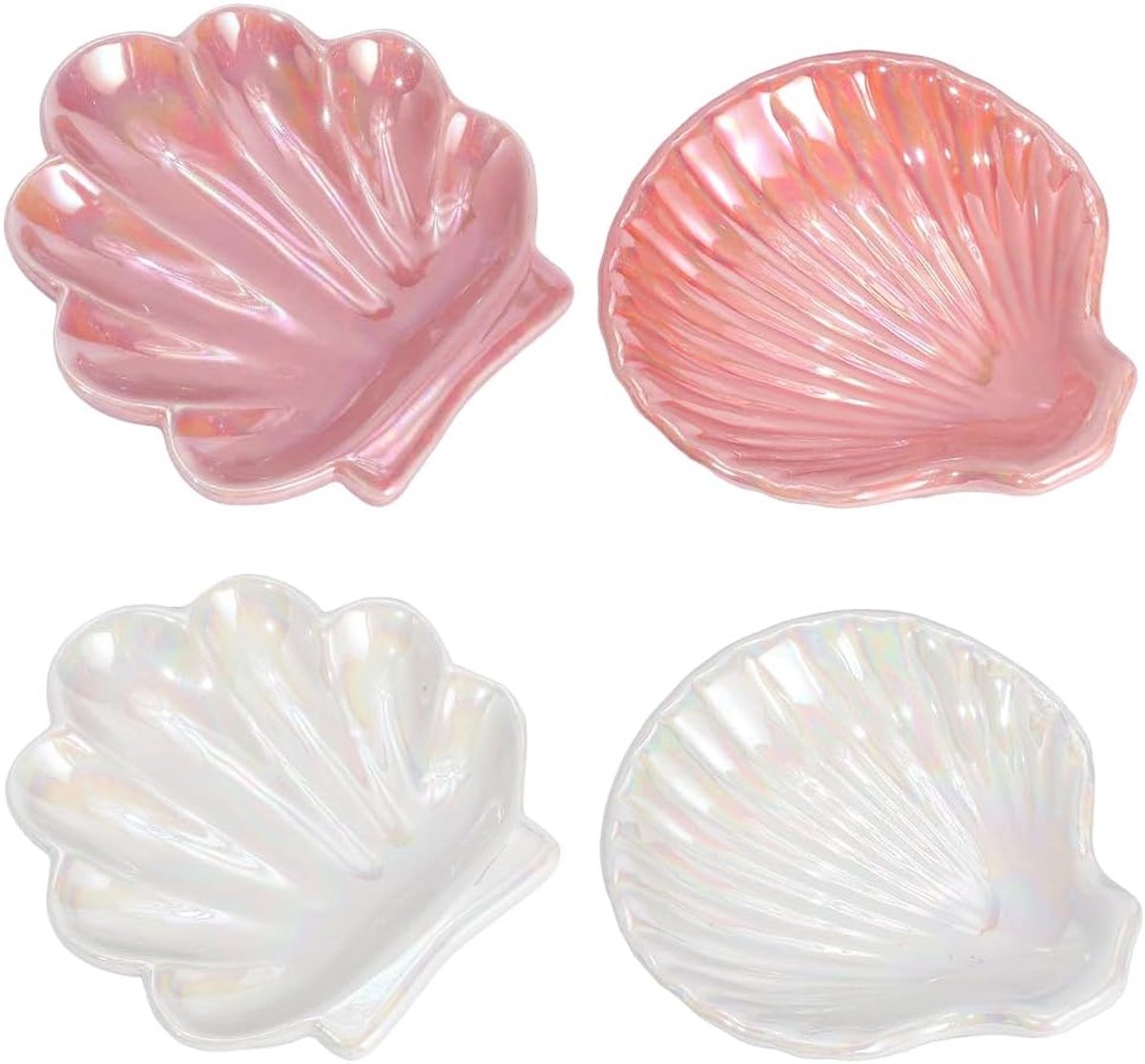 Arricraft 4 stuks schelpvormige ringhouders, schelpen, sieradenschaal van schelpen, keramiek, ring, oorbelhouder, decoratieve schaal met zeemotief, voor thuis, badkamer