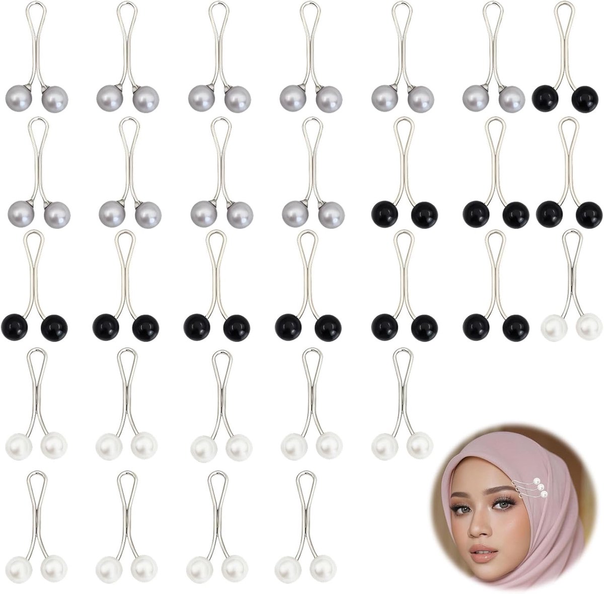 30 stuks hijab-naalden voor dames, parels, veiligheidsspelden voor hoofddoek, sjaalpinnen, clips, U-vormige naalden voor hijabs, sjaals en truien, decoratie, moslimvrouwen accessoires