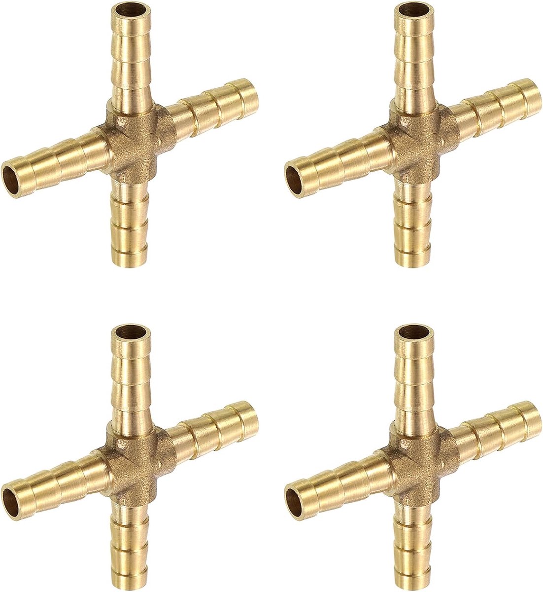 4 stuks messing 4-weg buisschroefverbindingen, 1/4 inch (6 mm) kruisstukconnector voor water/brandstof/luchttransport verbinden van leidingen