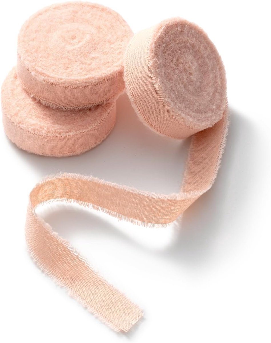Katoenen lint Stoffen lint Bruiloftslint voor cadeauverpakking Strikjes Bloemenboeketlinten 3 rollen 1,5 cm x 6,3 m Lichte Perzik