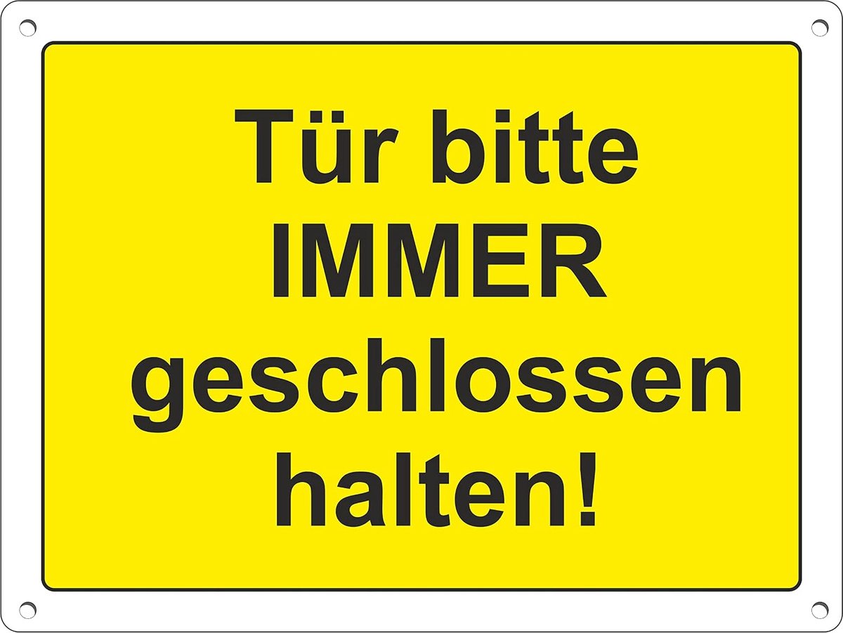 Deur altijd gesloten houden aluminium composietplaat 3mm dik (deur altijd gesloten cm 20x30)