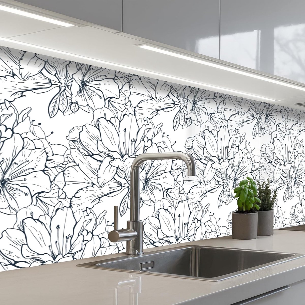 Keukenachterwand 60x250 cm zelfklevend keuken decoratie accessories home kitchen spatscherm Bloemen - Patroon - Lijn