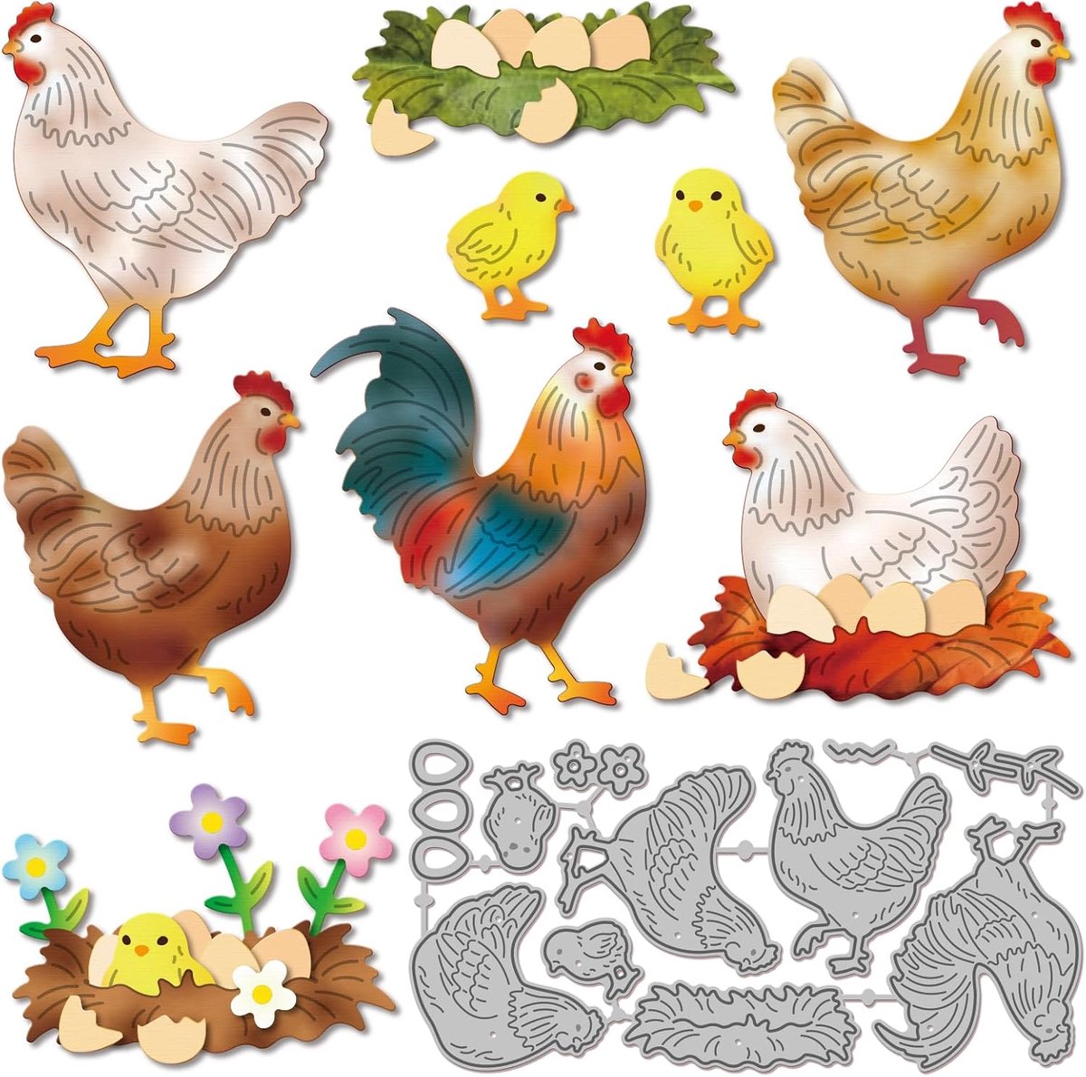 Kippen Incubating Ei Snijden Dies Kip Haan Metalen Die Cuts Realistische Kip Snijden Embossing Sjablonen Voor Scrapbooking Ambachten Papieren Kaarten Maken