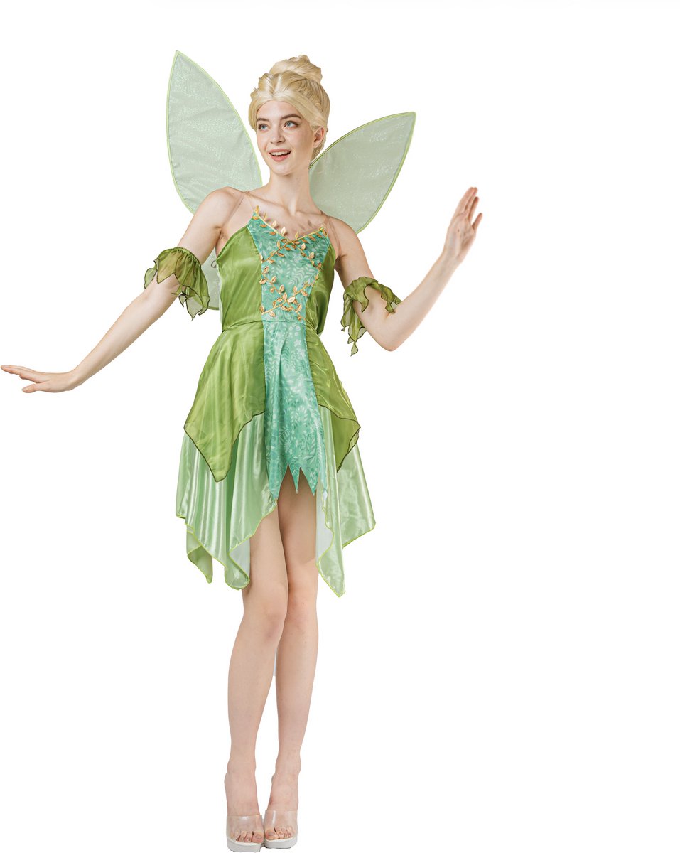 Joya Party® Fee Kostuum Dames Groen | Elf Verkleedjurk Vrouwen | Fee Verkleedkleding Vrouw | Boself Kostuum | Vleugels & Armbanden | Sexy Carnaval Outfit | Halloween | Maat M/L