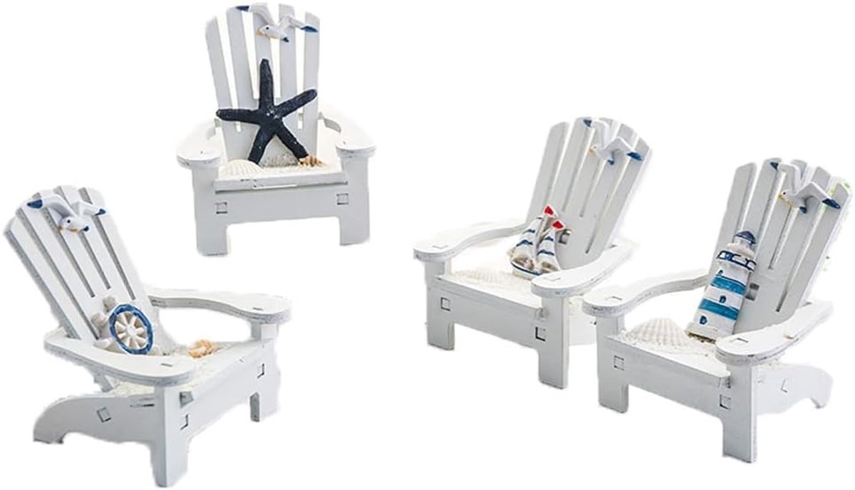 Zalati Mini Stoel Ornamenten 4 Stuks Handgemaakte Figuren Houten Craft Met Nautische Stijl Zomer Strand Voor Thuis Geschenken Winkel Decor