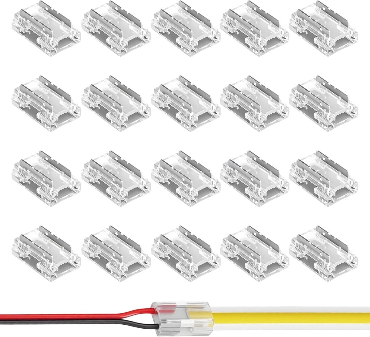 20 stuks 2-polige 8 mm ledconnectoren, ledstrip connector 2-polig, 8 mm, ledstrip connector, led soldeervrije stripverbinder, voor het aansluiten van ledstrips, voor COB-strips