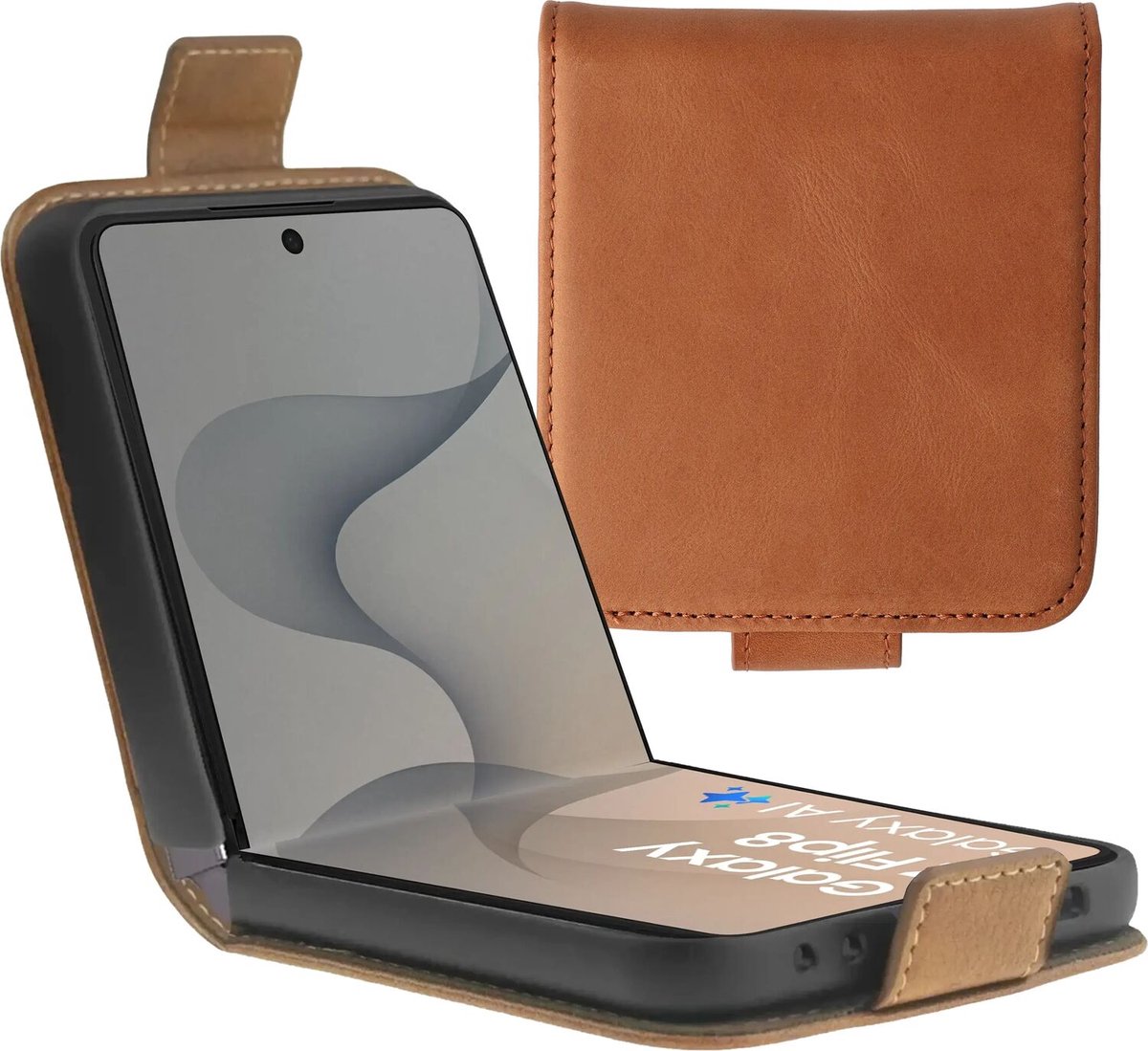 Rosso Deluxe Echt Leer Hoesje Geschikt voor Samsung Galaxy Z Flip 8 | Ruimte voor drie pasjes | Portemonnee Book Case | Met Pasjeshouder | Bruin
