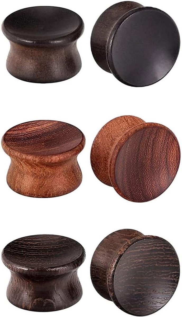 6 stuks oorplug, flesh tunnel set, double flared, oor-expander, piercingsieraden in 3 kleuren