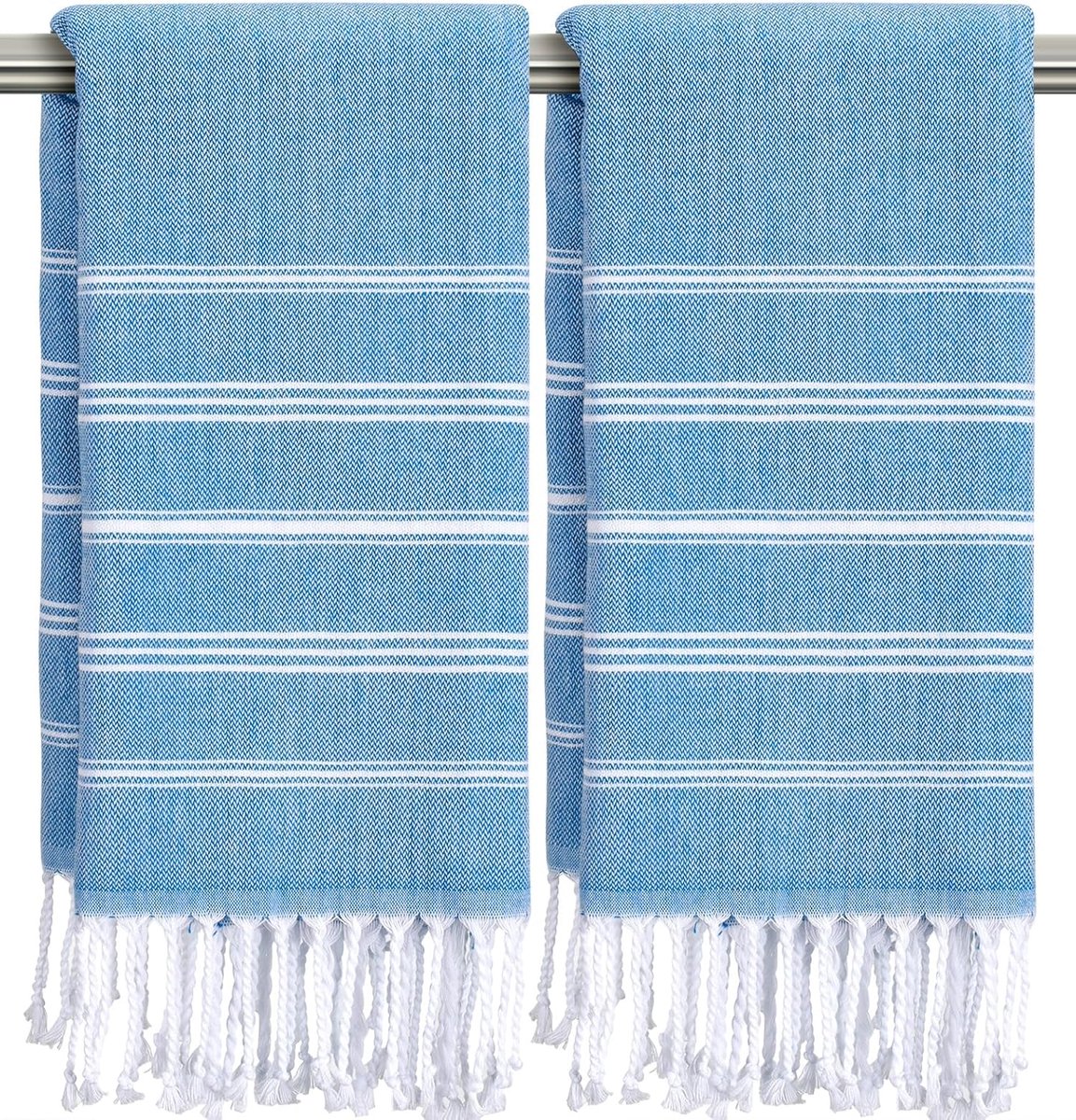 Handdoeken voor badkamer - set van 2 Turkse handdoeken set, dunne decoratieve theedoek, 50 x 76 cm keukendoek met kwastje (blauw)