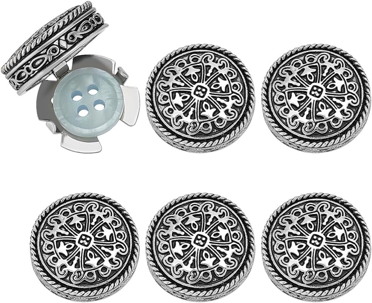 Knoopbeschermers, legering, vintage stijl, manchetknopen, set van manchetknopen voor overhemden, diameter 18,5 mm, dikte 7,5 mm, 6 stuks