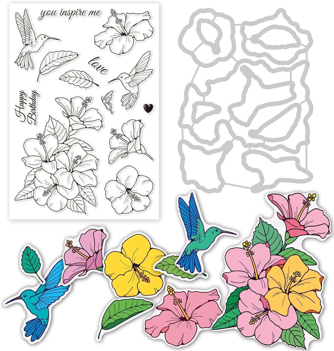 Hibiscus Snijmallen Clear Stamper Set Bloem Cut Die Siliconen Stempels Diy Embossing 3D Stencil Template Voor Kaarten Maken Decoratie En DIY Scrapbooking