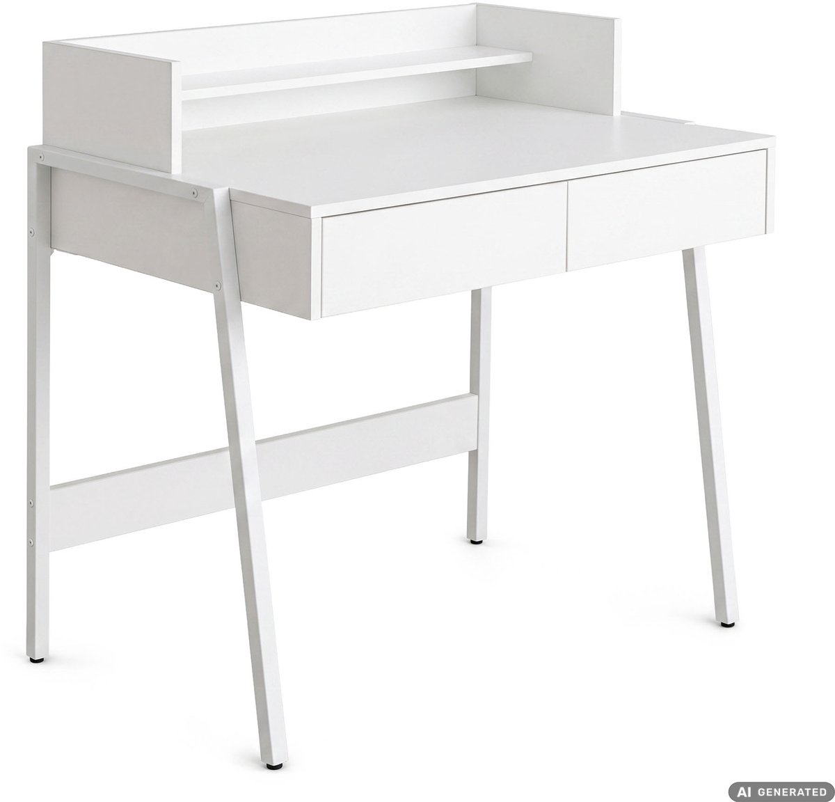 Computertafel Bureau FLUX / Industrieel / Wit / 78 cm / 2 Lades / 1 Plank / Witte Poten