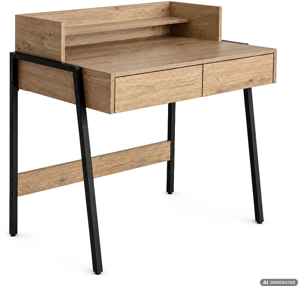 Computertafel Bureau FLUX / Industrieel / Artisan Eiken / 78 cm / 2 Lades / 1 Plank / Zwarte Poten