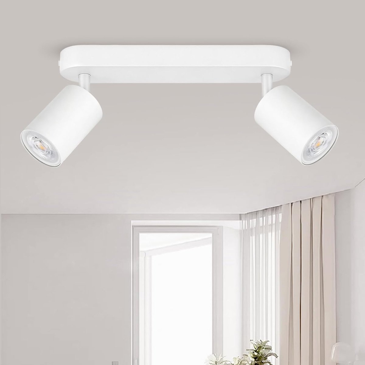 Plafondspots met 2 lampen, wit, verstelbare plafondspots 350°+90°, moderne LED spot voor binnen GU10, aluminium plafondlamp voor keukens en woonkamers (zonder lamp)