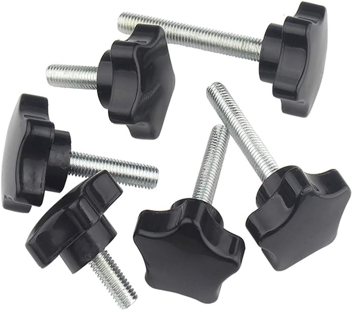 Vingerschroeven Zwart Ster Vorm Hoofd M6 Draad Klem Knop Vorm Knop Handvat Handgreep Star Knob voor Machine Tool, M6×25mm,5 pcs