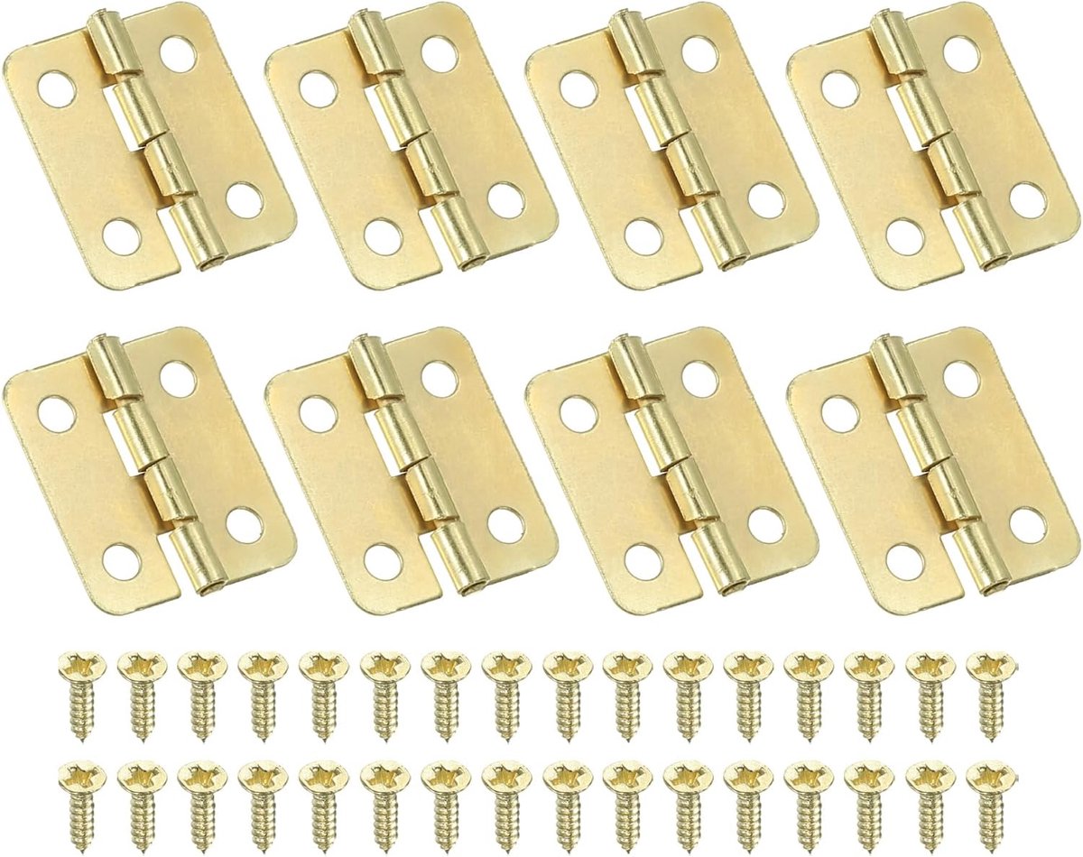 Scharnieren 3/4 inch, 8 stuks mini-juwelendoosscharnier met schroef voor sieraden, houten dozen, kast, ladedeuren, poort, goud
