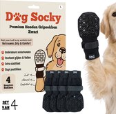 DOG SOCKY - Maat L - 4 Dubbelzijdige Antislip Hondensokken & Hondenschoenen - Set van 4 - Tegen Uitglijden & Pootlikken - Verstelbare Elastische Klittenband - Pootbeschermers voor Houten Vloeren & Tegels - Husky Mechelaar Bordercollie 18-30kg - Zwart