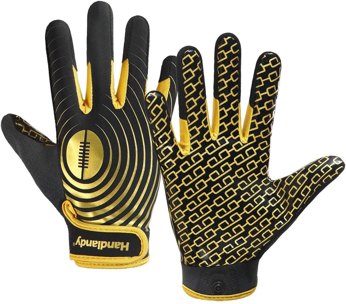 1 paar Voetbalhandschoenen– Sporthandschoenen – Plakkende Receiver- Maat M- handschoenen – Supergrip – Voor jongens, meisjes en tieners – Zwart&goud