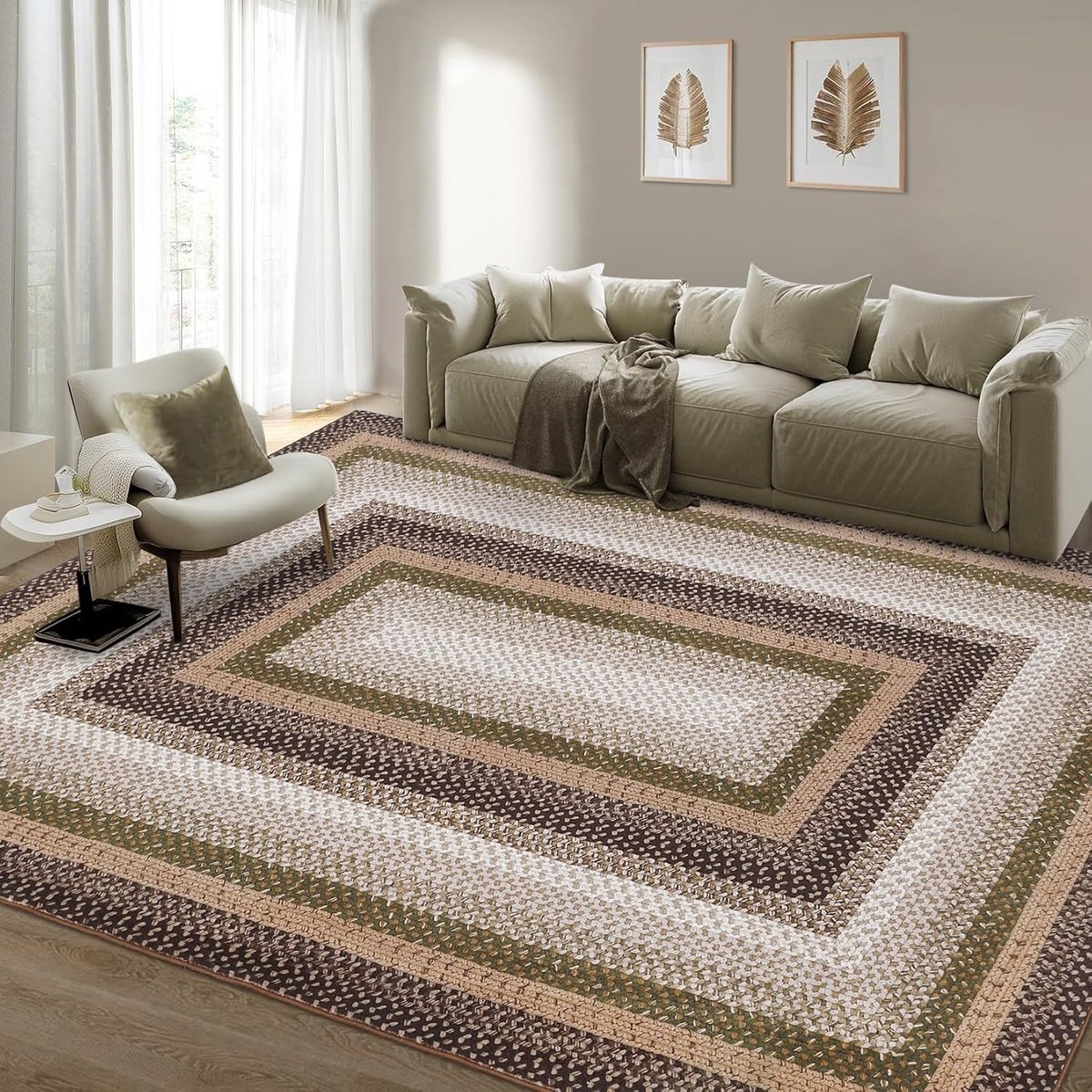 Vloerkleed - Wasbaar Antislip Textuur Motief - Bruingroen - 160x230 cm
