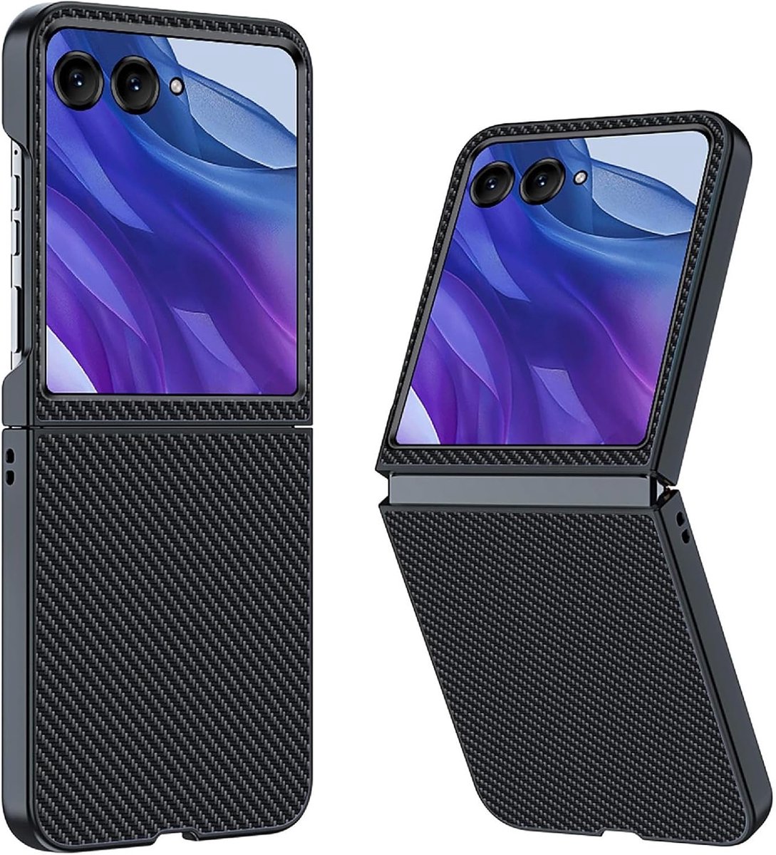 Beschermhoes compatibel met Motorola Razr 60 Ultra, PU-leer + harde polycarbonaat, speciale lederen textuurhoes, anti-vingerafdruk, anti-kras - Zwart-1