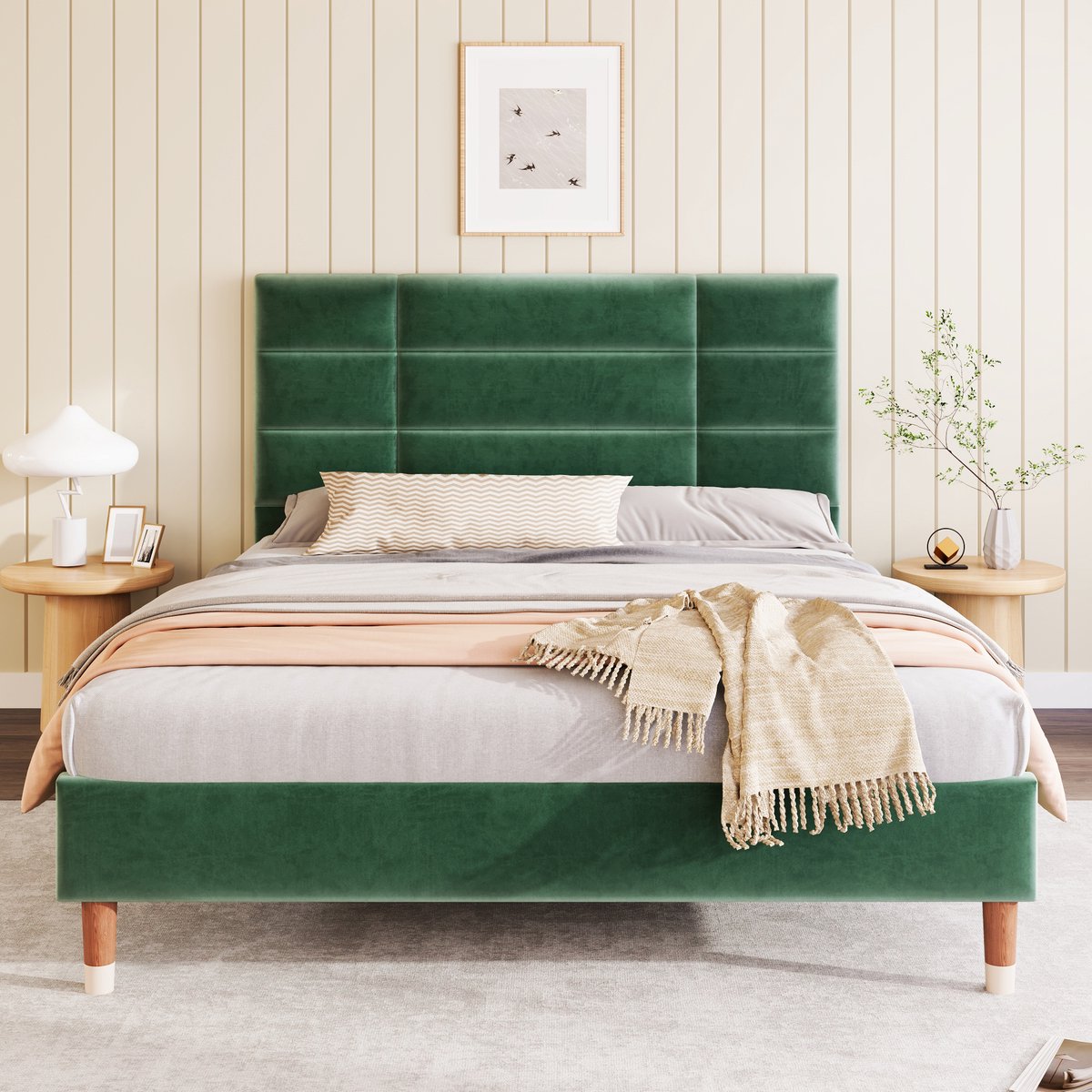 Bedframe - 140x200 Cm - Bed - Met Lattenbodem - Met Opbergruimte - Groen - Zonder Matras