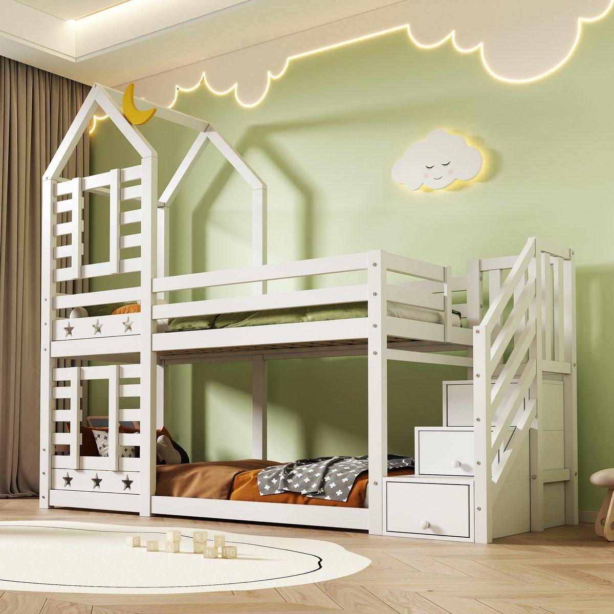 Stapelbed - 90x200 Cm - Bed - Met Lattenbodem - Met Opbergruimte - Wit - Zonder Matras