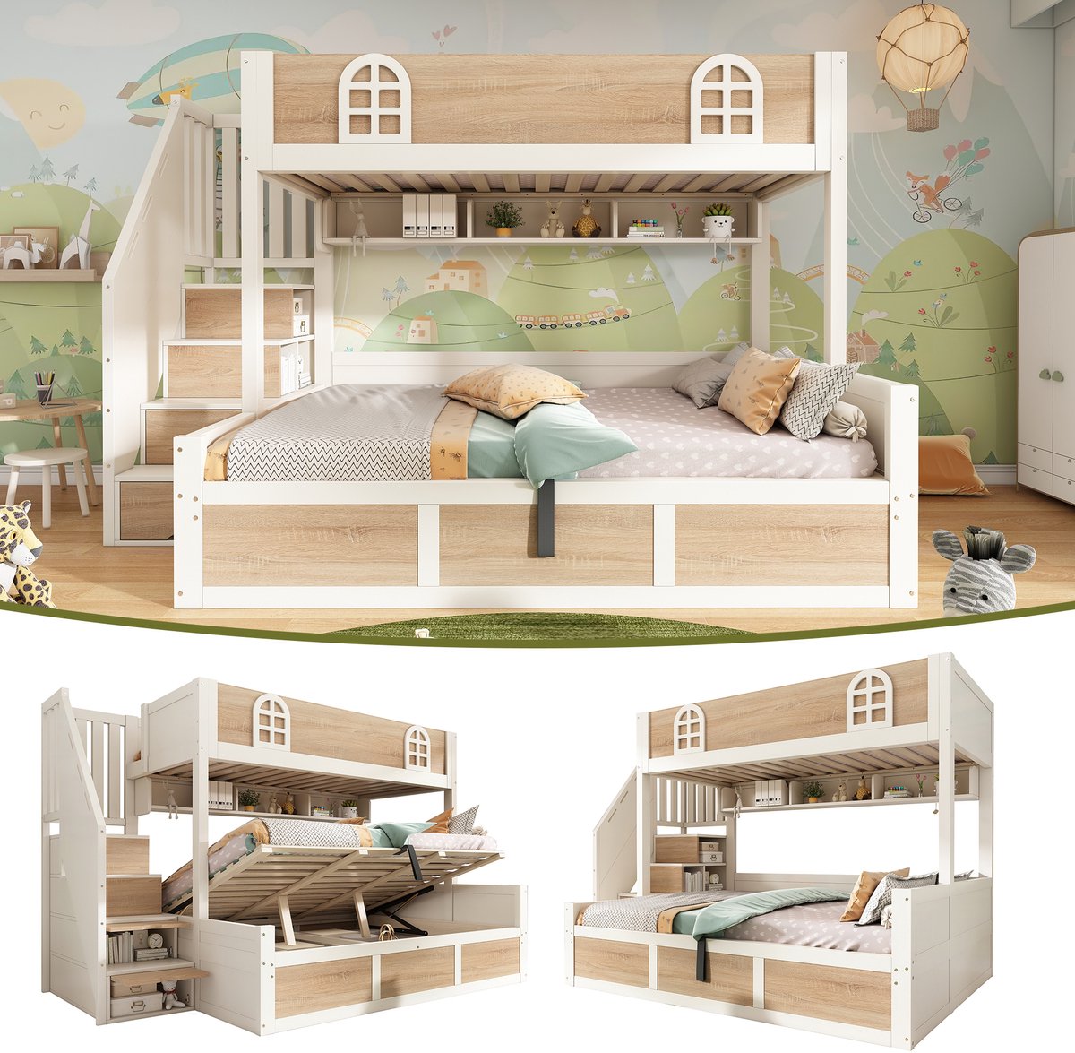 Stapelbed - 90x200 Cm - Bed - Met Lattenbodem - Met Opbergruimte - Naturel - Zonder Matras