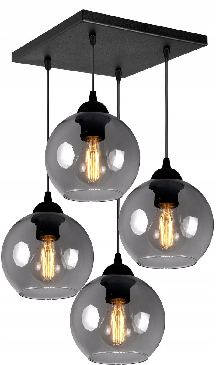 Glazen Hanglamp Zwart/Wit - Loft Stijl - 4xE27 fitting