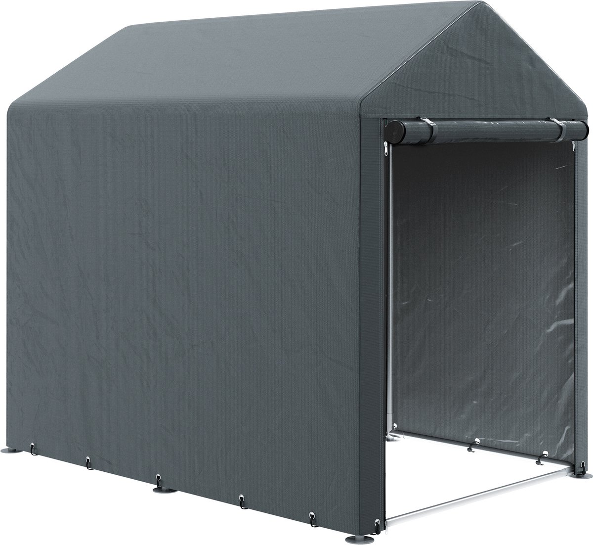 Tuinopbergtent van 1,2 x 1,8 meter – draagbare opbergtent – voorzien van een gegalvaniseerd stalen frame en een deur – donkergrijs