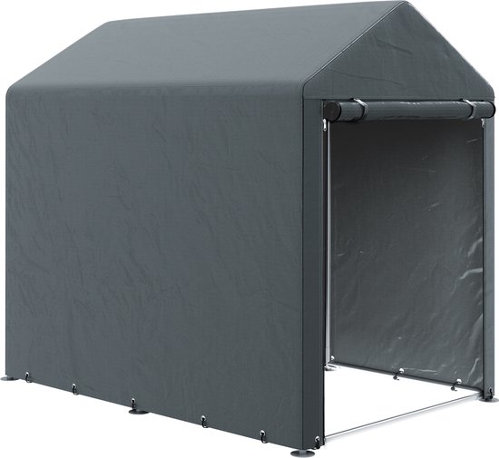 Tuinopbergtent van 1,2 x 1,8 meter – draagbare opbergtent – voorzien van een gegalvaniseerd stalen frame en een deur – donkergrijs