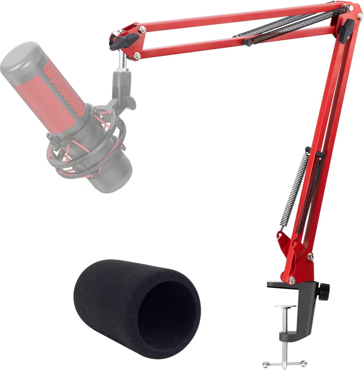 QuadCast Microfoonarm Rood, Professionele Studio Boomarm met Schuim Popfilter, Microfoonstandaard compatibel met HyperX QuadCast S/ProCast Microfoon 3/8" tot 5/8" Adapter van YOUSHARES