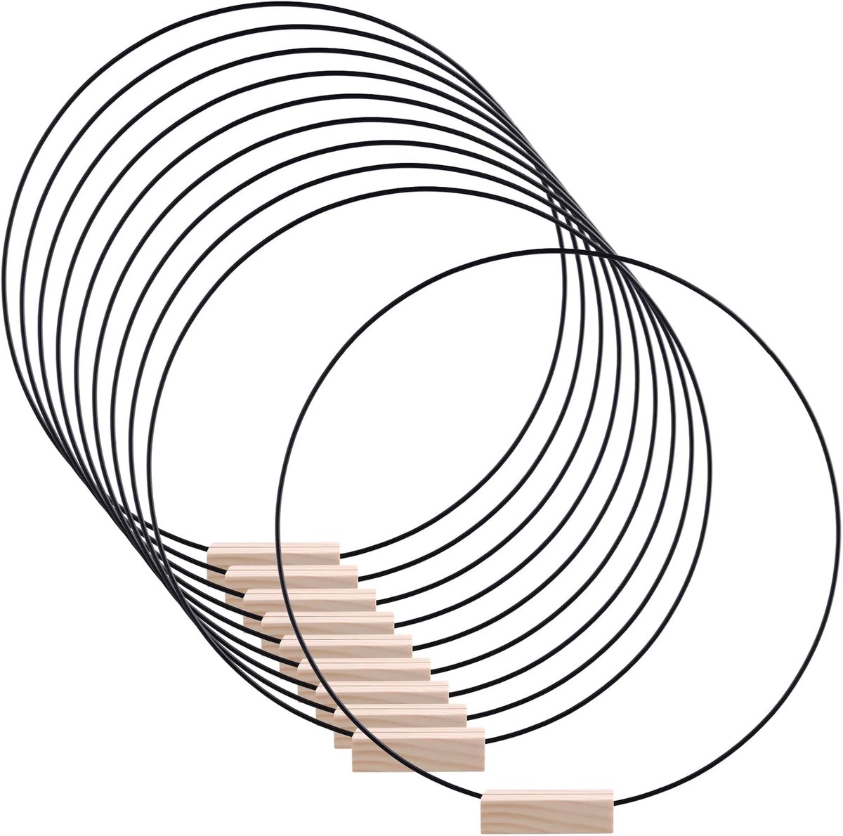 10 stuks 30 cm metalen ringen om te knutselen, zwart, decoratieve metalen ring met voet, metalen ringen, knutselen, met houten standaard voor doe-het-zelf handwerk