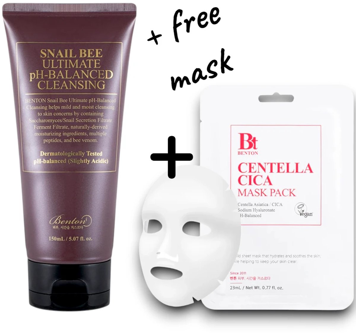 Benton - Snail Bee Ultimate pH‑Balanced Cleansing Foam 150 ml + Gratis Centella Sheet Mask