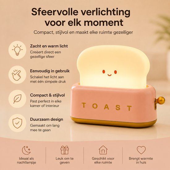 Nachtlamp Toaster roze Veldman Living - leuke nachtlamp voor kinderen - Toaster Roze van Veldman Living — afbeelding 3