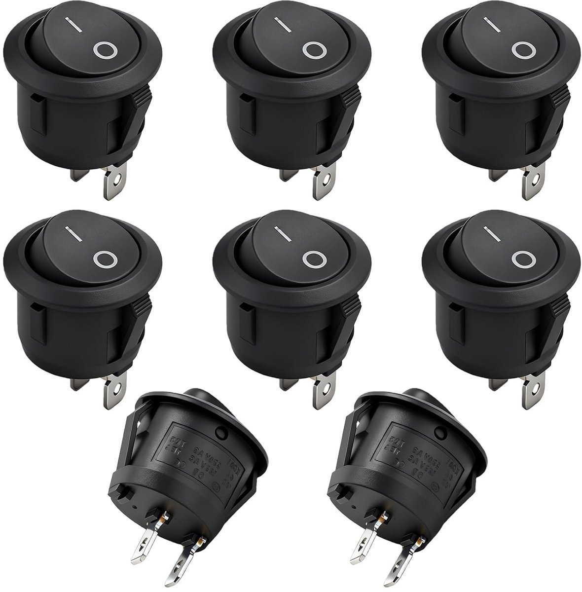 8 stuks tuimelschakelaar, ronde wipschakelaar, mini 2-polige schakelaar 12V, zwarte aan/uit-schakelaar 10A/125V 6A/250V, mini voertuig wipschakelaar microschakelaar voor auto, boot en huishoudelijke
