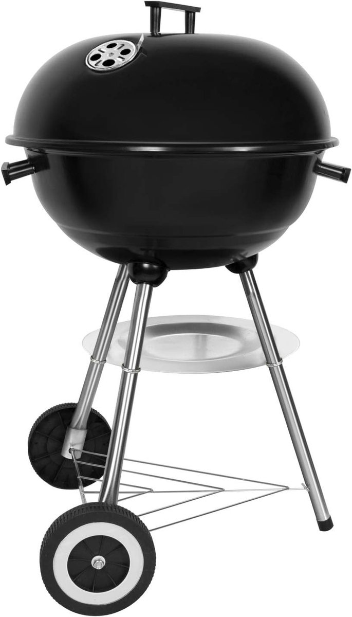Draagbare Kolen Barbecue - Zwart - φ 41 cm - Roestvrij Staal met Deksel - Voor 4 tot 6 Personen