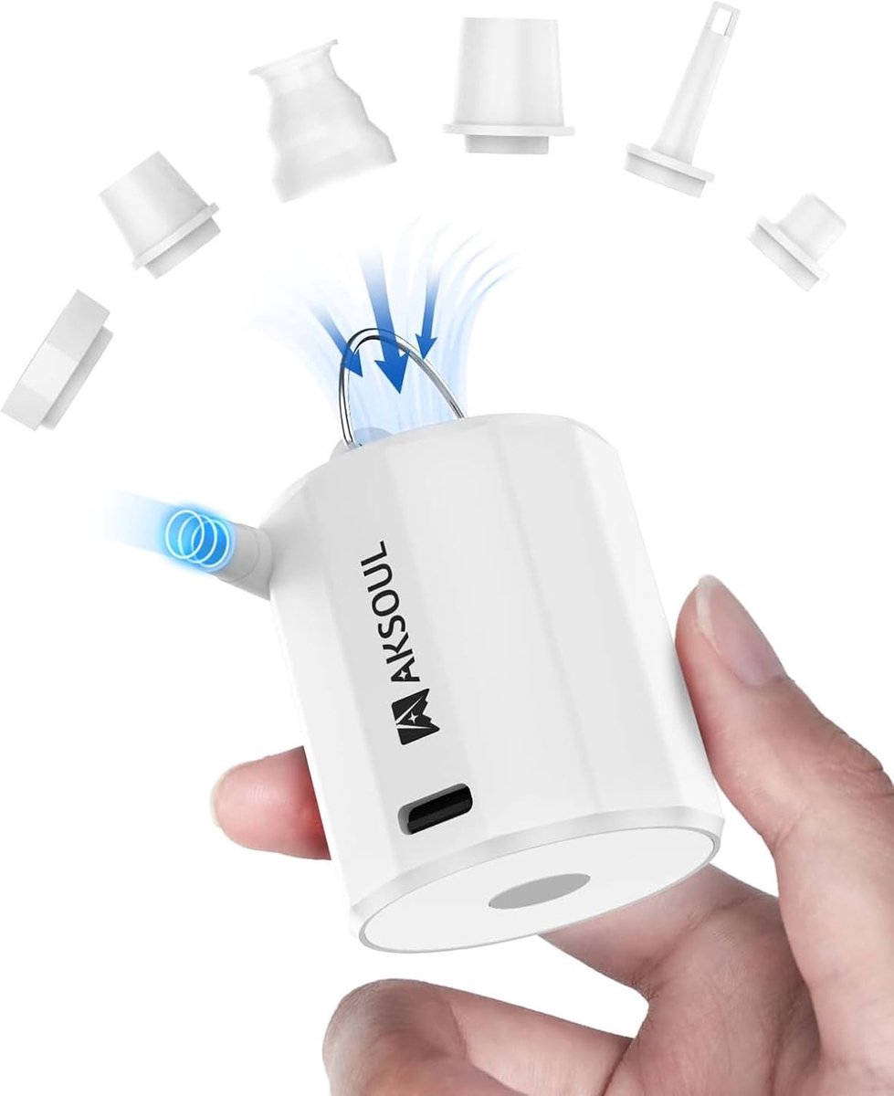 Draagbare Elektrische Luchtpomp - Klein Wit - 4,5 x 4,5 x 5 cm - Oplaadbare Pomp met Campinglicht - Voor Opblaasbare Producten